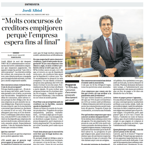 Interview with Professor Jordi Albiol: “Many creditors’ disputes get worse because the company waits until the end”